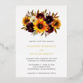 Invitation En Aluminium Tournesol Rose violet Russe Mariage de automne or (Recto)