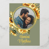 Invitation En Aluminium Tournesol Sage Vert Personnalisé Photo Mariage (Recto)