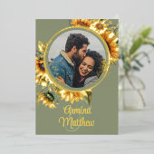 Invitation En Aluminium Tournesol Sage Vert Personnalisé Photo Mariage (Debout devant)