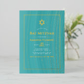 Invitation En Aluminium Tourquoise et Gold Faux Agate Photo Bat mitzvah Fa (Debout devant)