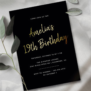 Invitation En Aluminium Tous âges Anniversaire Moderne Noir et Or