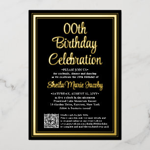 Invitation En Aluminium Tout code QR de fête d'anniversaire & Photo Noir e