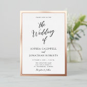 Invitation En Aluminium Tout en Un Mariage Noir Calligraphie Rose Gold (Debout devant)