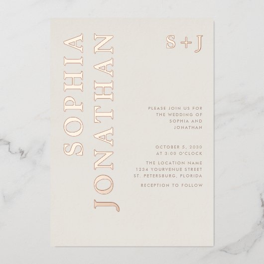 Invitation En Aluminium Tout en un Rose Mariage de typographie Gold Bold (Recto)