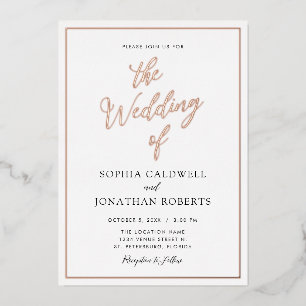 Invitation En Aluminium Tout en un Rose Mariage Gold Calligraphie Réel