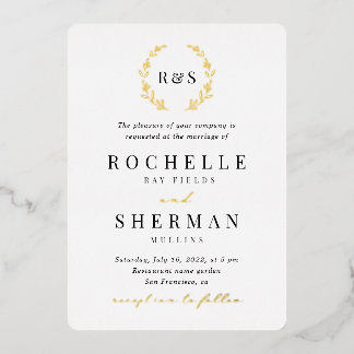 Invitation En Aluminium Tout en une feuille Monogram Gold Foil Mariage