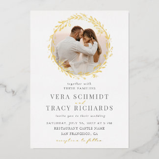 Invitation En Aluminium Tout en une photo Rustique Élégant Rsvp Mariage Or