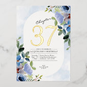 Invitation En Aluminium Toute année Blue Floral Anniversaire Or (Recto)