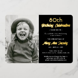 Invitation En Aluminium Toute fête d'anniversaire 2 Photo Élégant Noir et