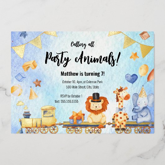 Invitation En Aluminium Train Party Animaux Kid Jungle Anniversaire Party  (Recto)