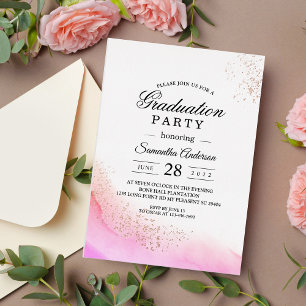 Invitation En Aluminium Trait de pinceau rose aquarelle abstraite & RoseGo