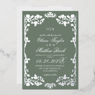 Invitation En Aluminium Trendy Sage et Rose d'Argent Floral Le Mariage de