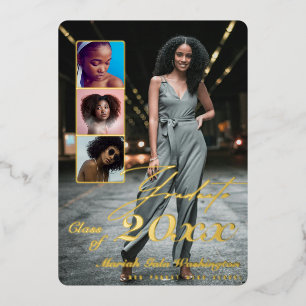 Invitation En Aluminium Trendy Script Overlay 4 Photo Collage Graduation