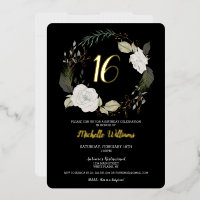 Trendy Sweet 16 Anniversaire Fête Floral Black Gol