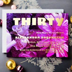 Invitation En Aluminium Trente ans célébration rose violet floral