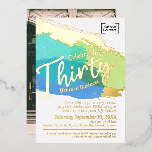 Invitation En Aluminium Trente ans d'affaires or art (Recto/Verso)