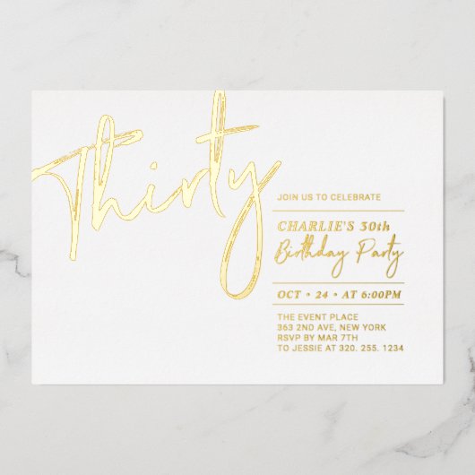 Invitation En Aluminium Trente | Soirée d'or moderne 30e anniversaire (Recto)