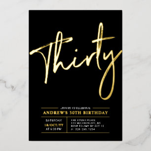 Invitation En Aluminium Trente   Soirée moderne Gold & Black 30e anniversa