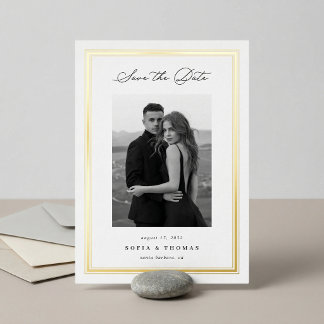 Invitation En Aluminium Triple Bordure Photo Enregistrer la Date