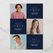 Invitation En Aluminium Triple Photo 3 Grad Navy Silver Graduation Party (Recto)