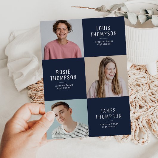 Invitation En Aluminium Triple Photo 3 Grad Navy Silver Graduation Party