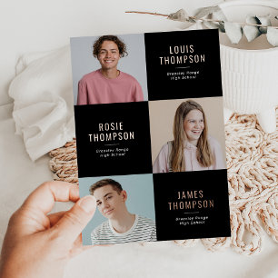 Invitation En Aluminium Triple Photo 3e Rose de grade Gold Graduation Part