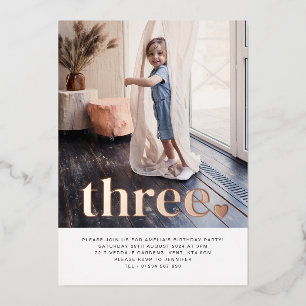 Invitation En Aluminium Trois Heart Photo Premier Anniversaire Rose Gold