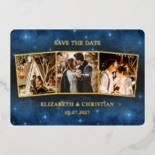Invitation En Aluminium Trois Photos Galaxy Overlay Couple Enregistrer La  (Recto)