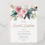 Invitation En Aluminium Tropical Blush Rose Roses Douces 16 Partie<br><div class="desc">Tropical Blush Rose Roses Sweet 16 Party Foil Invitation Sweet sixteen Voir d'autres invitations dans notre niche et notre magasin de niche</div>