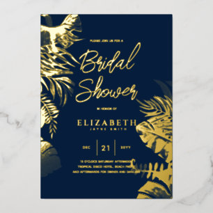 Invitation En Aluminium Tropical Disco BRIDAL SHOWER Feuilles Dorées