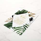 Invitation En Aluminium Tropical Feuille Faux Gold Foil Frame Baptême (Rotation)