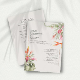 Invitation En Aluminium Tropical Floral Ivory RSVP QR Code Mariage Or