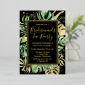 Invitation En Aluminium Tropical Gold & Black Bridesmaiers Tea Party (Debout devant)