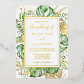 Invitation En Aluminium Tropical Gold Foil Élégant Mariage de feuillage (Recto)