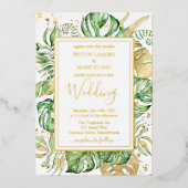 Invitation En Aluminium Tropical Gold Foil Élégant Mariage de feuillage (Recto)