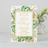 Invitation En Aluminium Tropical Gold Foil Élégant Mariage de feuillage (Debout devant)