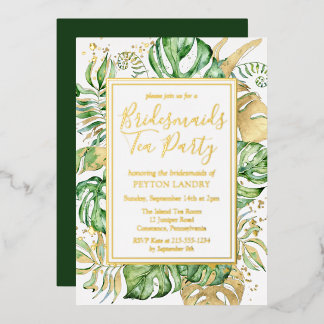 Invitation En Aluminium Tropical Gold & Green Bridesmaiers Tea Party