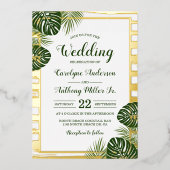 Invitation En Aluminium Tropical Green Palm Leaf Beach Mariage Real (Recto)
