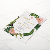Invitation En Aluminium Tropical jungle floral moderne pink flower & leave (Rotation)