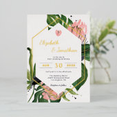 Invitation En Aluminium Tropical jungle floral moderne pink flower & leave (Debout devant)