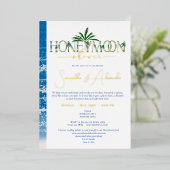 Invitation En Aluminium Tropical Ocean Blue Honeymoon Couple Douche Argent (Debout devant)
