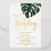 Invitation En Aluminium Tropical Palm Leaf Monstera Mariage Gold (Recto)