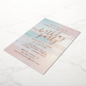 Invitation En Aluminium Tropical Sunset Beach Anniversaire Fête Rose Gold (Rotation)
