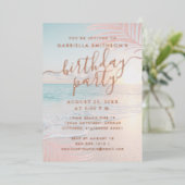 Invitation En Aluminium Tropical Sunset Beach Anniversaire Fête Rose Gold (Debout devant)