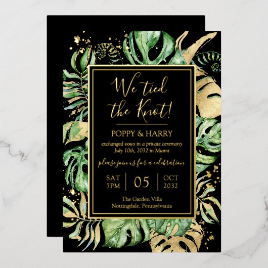 Invitation En Aluminium Tropical We Tied The Knot Eloped Réception Party (Recto/Verso)