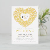 Invitation En Aluminium Tulipes de printemps tirant coeur mariage or noir (Debout devant)