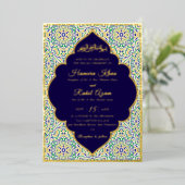 Invitation En Aluminium Turkish Geometric Motif Pattern Islamic Wedding  (Debout devant)