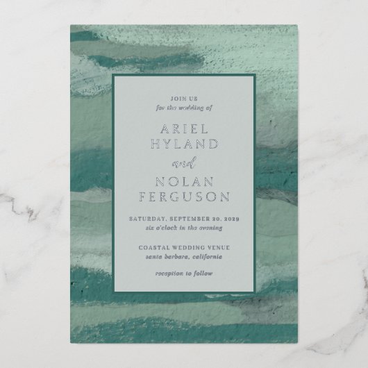 Invitation En Aluminium Turquoise Abstrait Côtier Chic Mariage moderne (Recto)