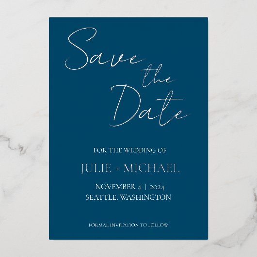 Invitation En Aluminium Turquoise Bleu Simple Style Mariage Enregistrer la (Recto)