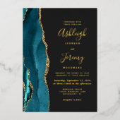 Invitation En Aluminium Turquoise Blue Gold Agate Dark Modern Mariage (Recto)